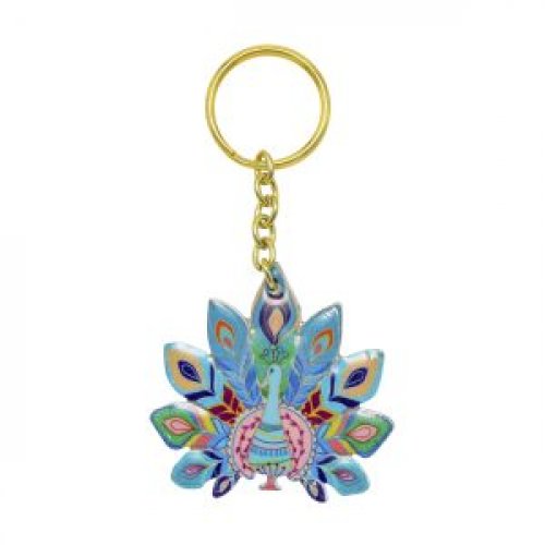Yair Emanuel, Gold Key Chain – Blue Peacock Decoration