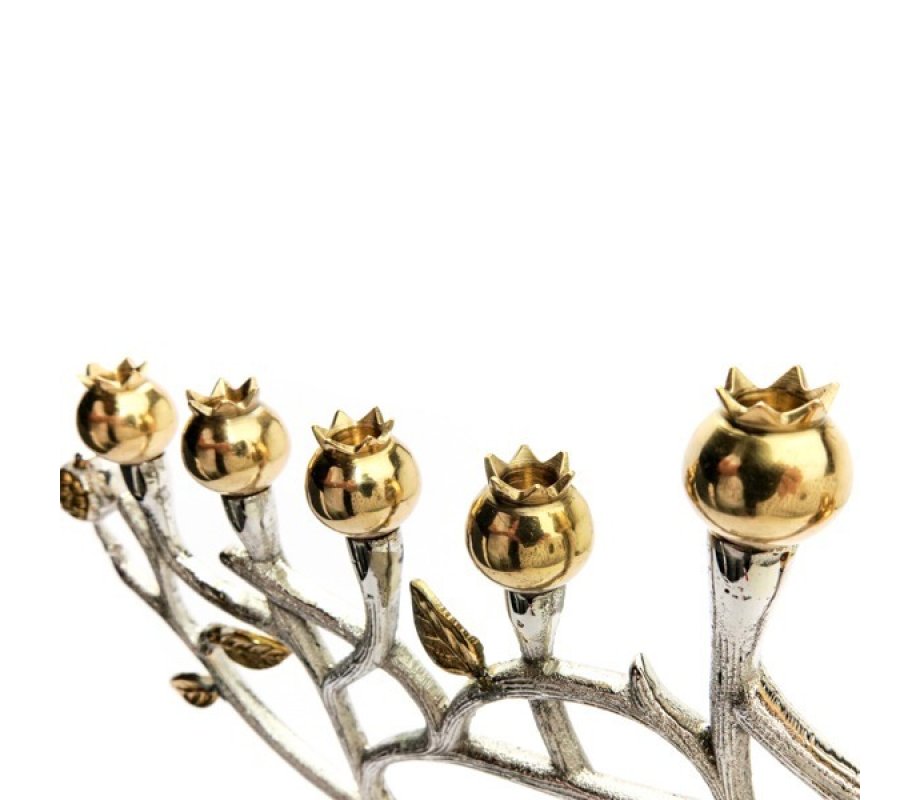 Yair Emanuel Golden Pomegranate Tree Aluminum Chanukah Menorah