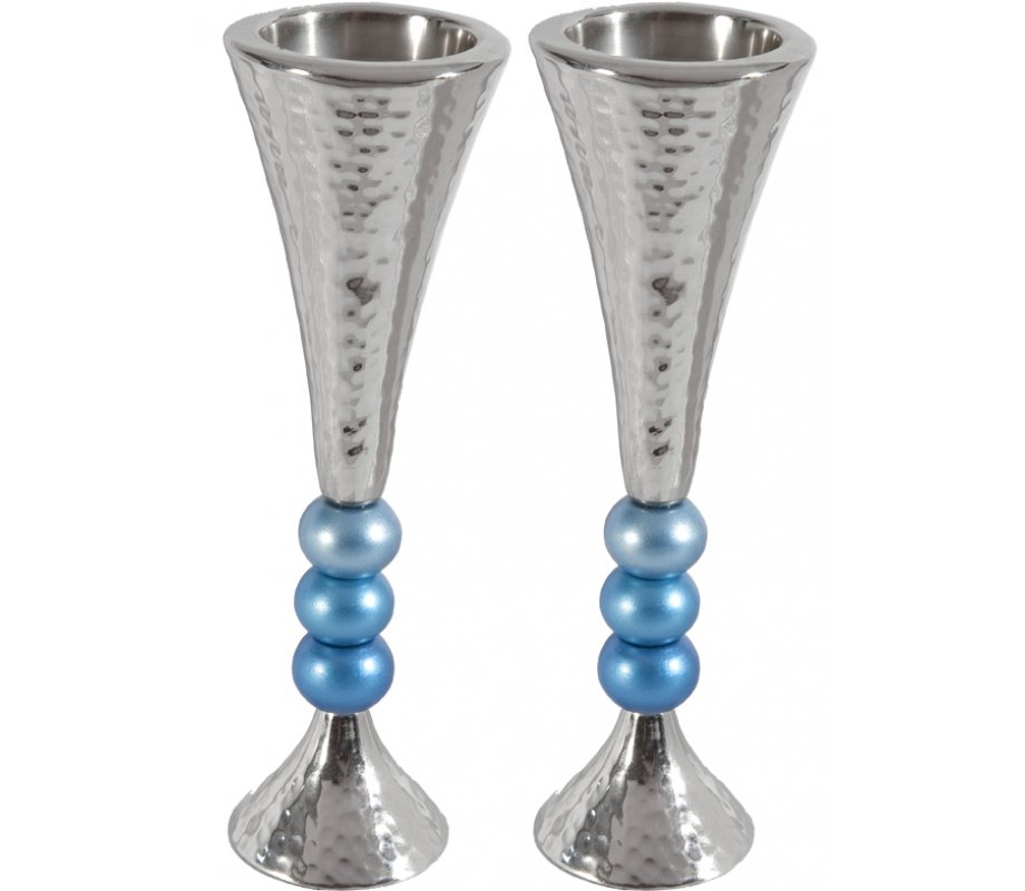 Yair Emanuel Hammered Aluminum Stem Candlestick - Colored Beads