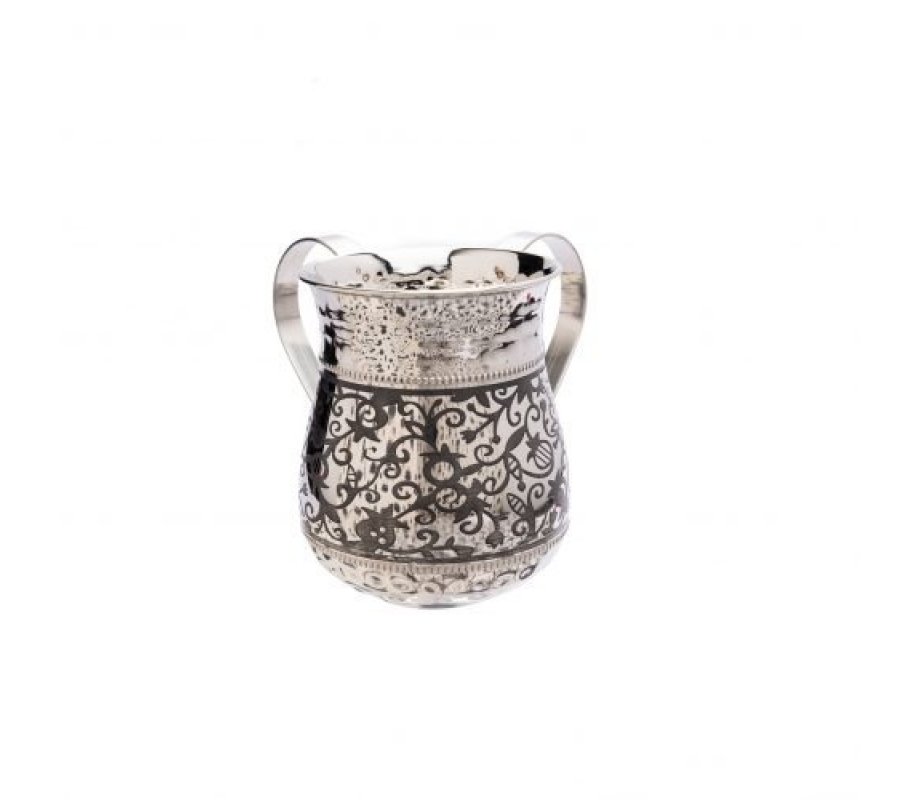 Yair Emanuel Hammered Stainless Steel Netilat Yadayim Wash Cup - Pomegranates