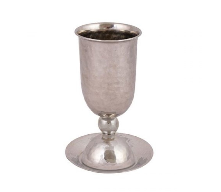 Yair Emanuel Hammered Stainless Steel Silver Kiddush Cup Set - Silver Ball