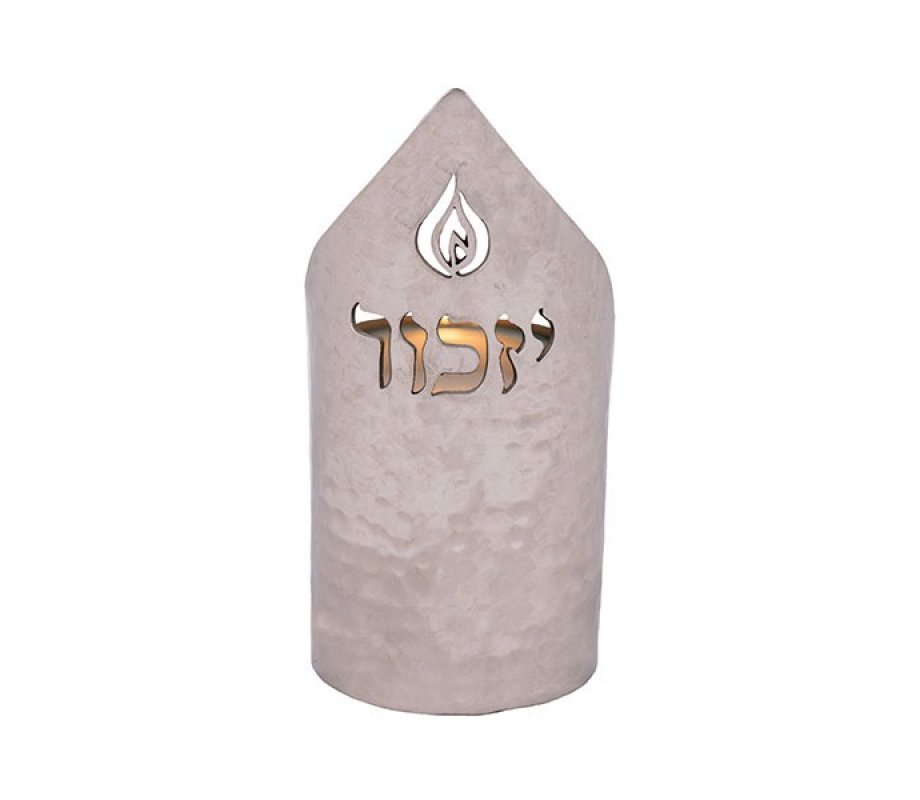Yair Emanuel Hammered Yahrzeit Memorial Candle Holder - Yizkor & Cut Out Flame