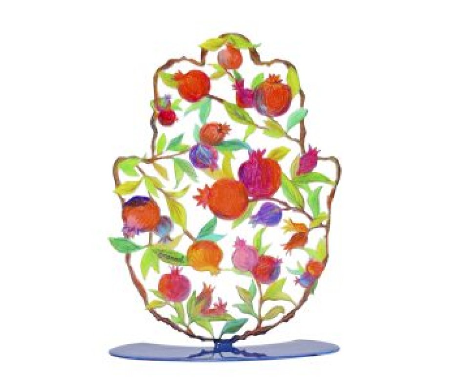 Yair Emanuel Hamsa Sculpture on Stand, Pencil Drawing Pomegranates - Small