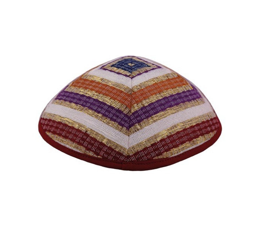 Yair Emanuel Hand Embroidered Silk-Cotton Tallit Set - Colorful Stripes