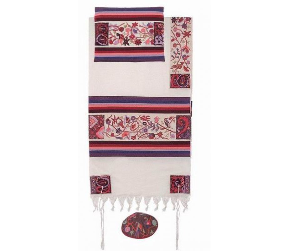 Yair Emanuel Hand Embroidered Woven Cotton Tallit Set, Matriarchs - Colorful