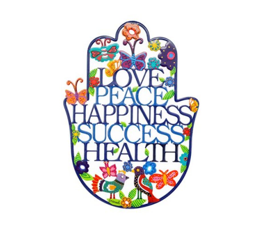 Yair Emanuel, Hand Painted Colorful Medium Wall Hamsa - English Blessing Words