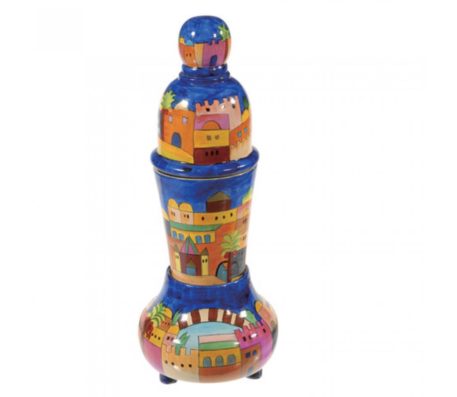 Yair Emanuel Hand Painted Compact Shabbat Candlesticks and Havdalah - Jerusalem