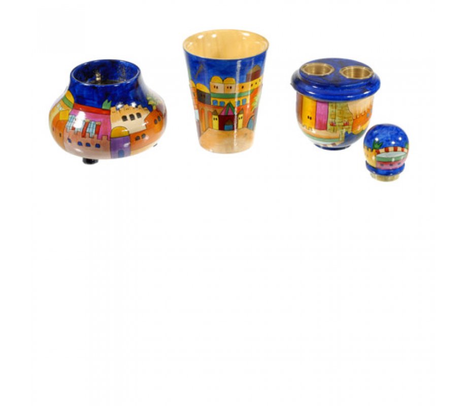 Yair Emanuel Hand Painted Compact Shabbat Candlesticks and Havdalah - Jerusalem