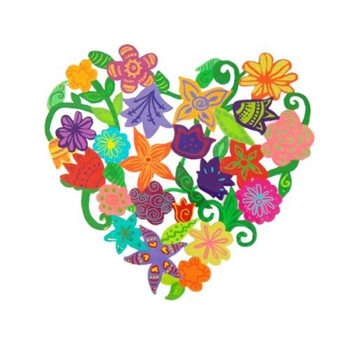 Yair Emanuel Hand Painted Heart Shape Wall Hanging - Colorful Flowers