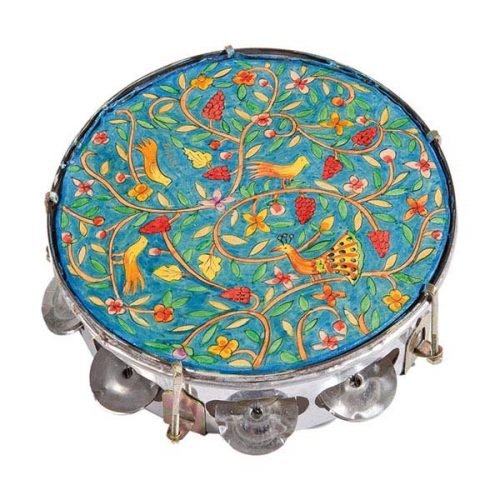 Yair Emanuel Hand Painted Leather Tambourine - Oriental Forest Scene