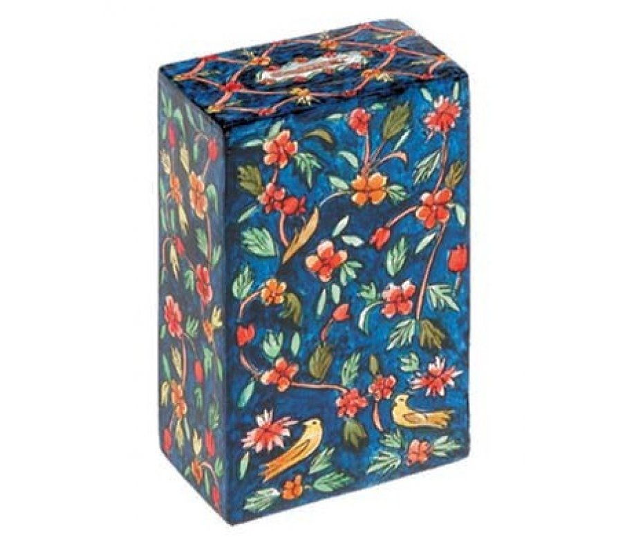 Yair Emanuel Hand Painted Rectangle Tzedakah Charity Box Blue - Oriental