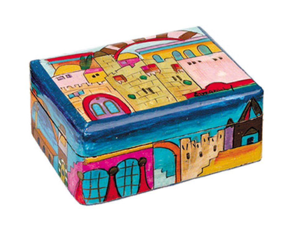 Yair Emanuel Hand Painted Small Wood Jewelry Box - Jerusalem Views