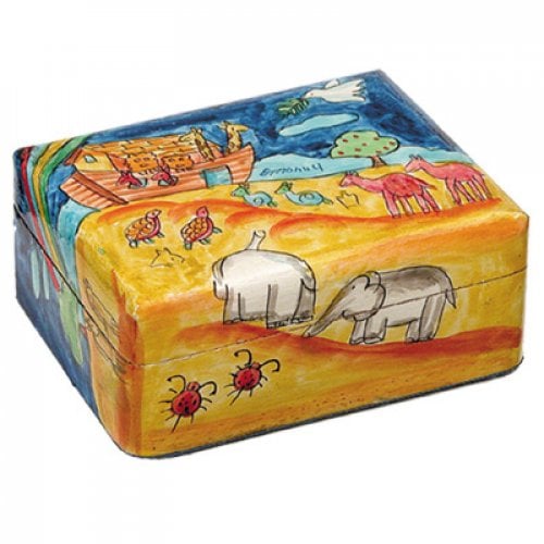 Yair Emanuel Hand Painted Small Wood Jewelry Box - Noahs Ark Depiction