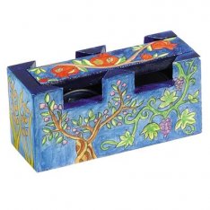 Yair Emanuel Hand Painted Travel Shabbat Candlesticks in Wood Box - Seven Species