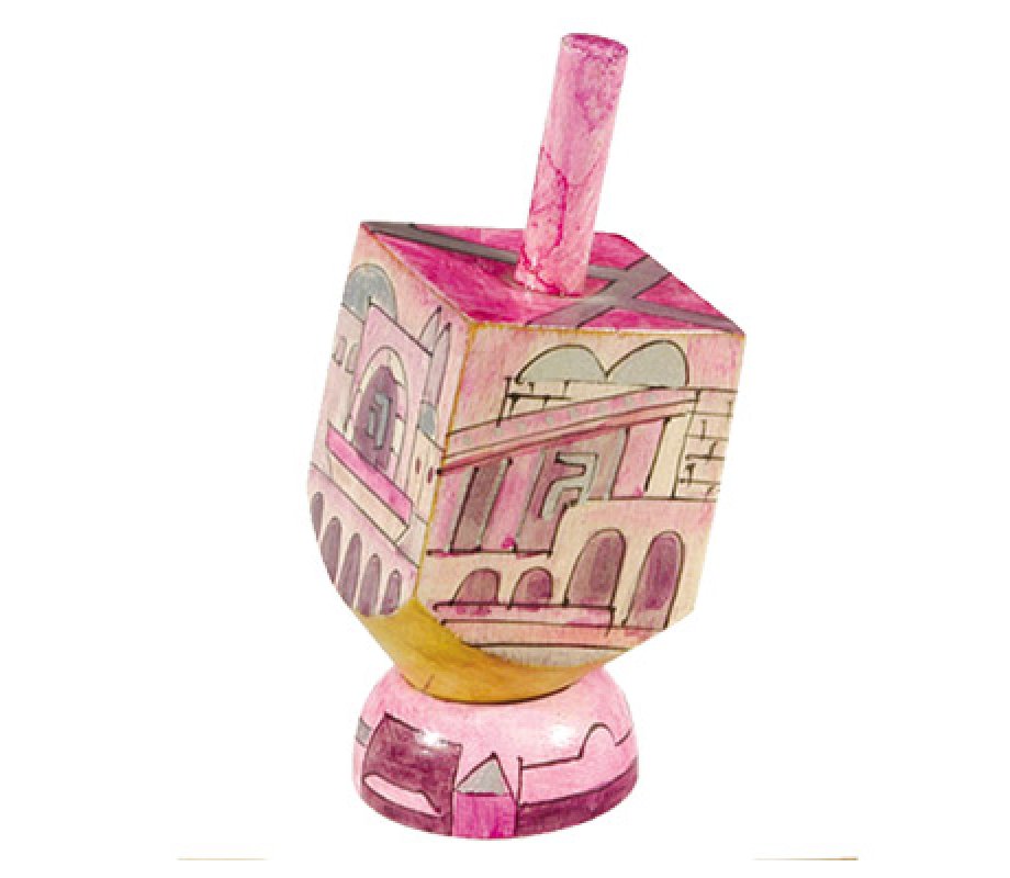 Yair Emanuel Hand Painted Wood Dreidel with Stand Pink Small- Jerusalem Images