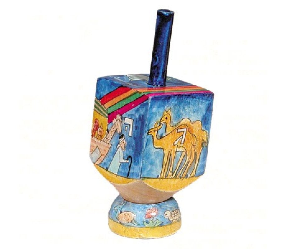 Yair Emanuel Hand Painted Wood Dreidel with Stand Small - Noah's Ark