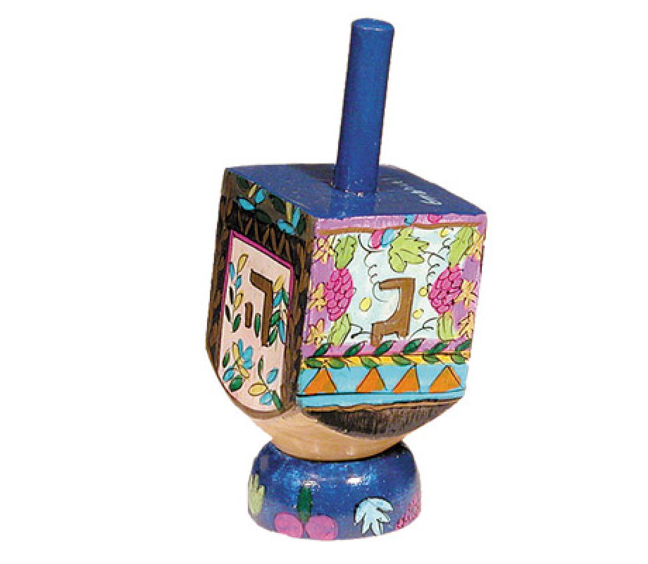 Yair Emanuel Hand Painted Wood Dreidel with Stand Small - Seven Species