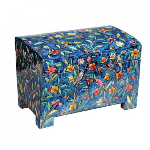 Yair Emanuel Hand Painted Wood Etrog Box, Blue - Forest Images
