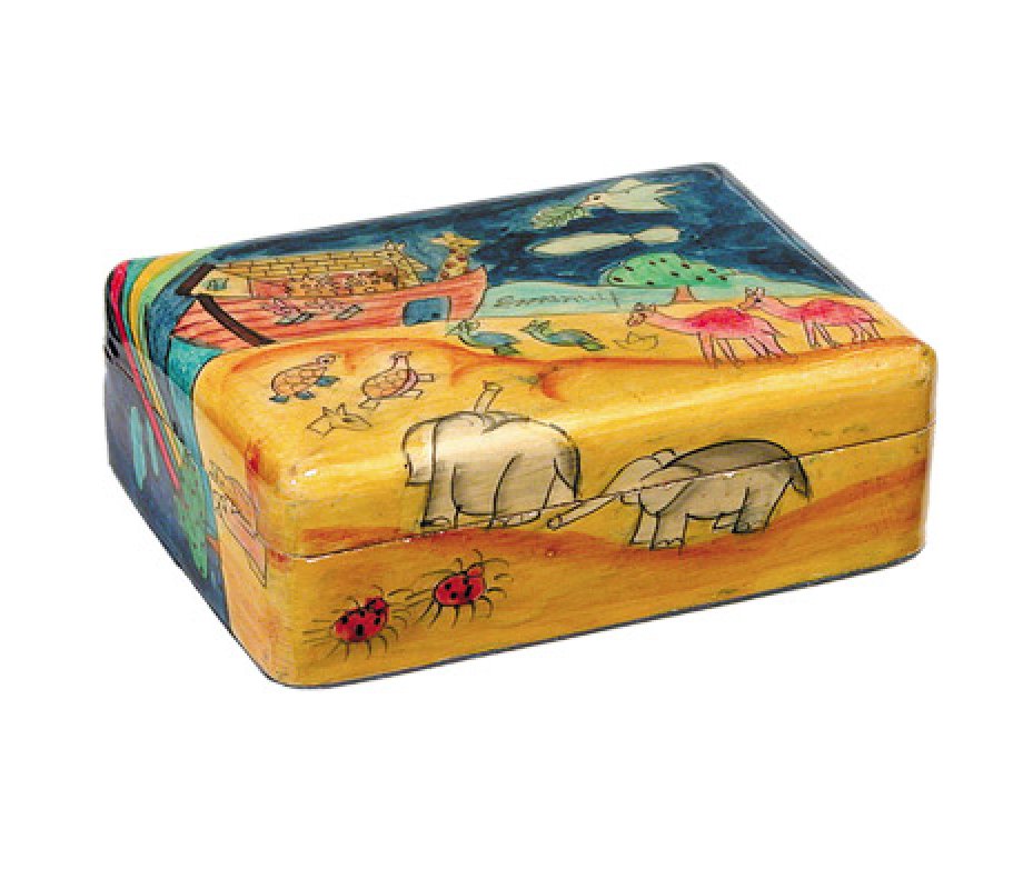 Yair Emanuel Hand Painted Wood Jewelry Box - Colorful Noah's Ark