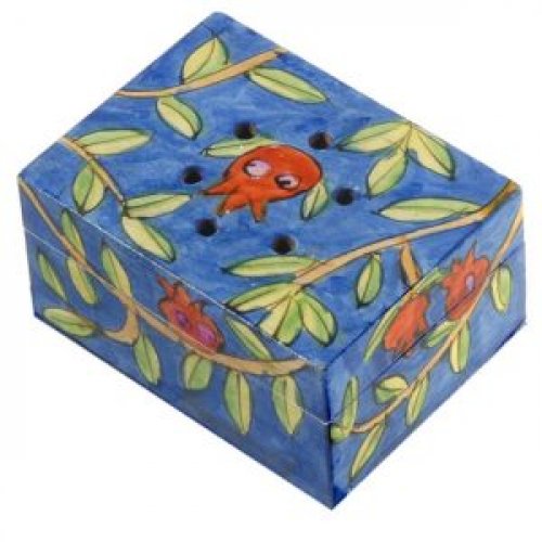 Yair Emanuel Hand Painted Wood Spice Box with Cloves - Pomegranates