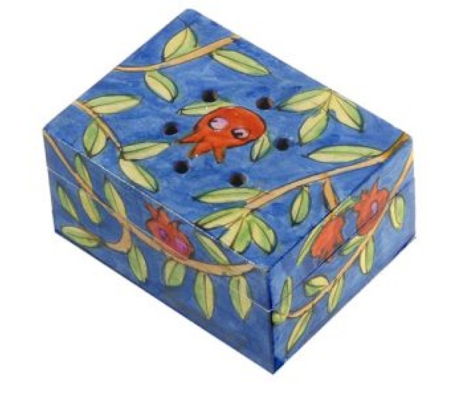 Yair Emanuel Hand Painted Wood Spice Box with Cloves - Pomegranates