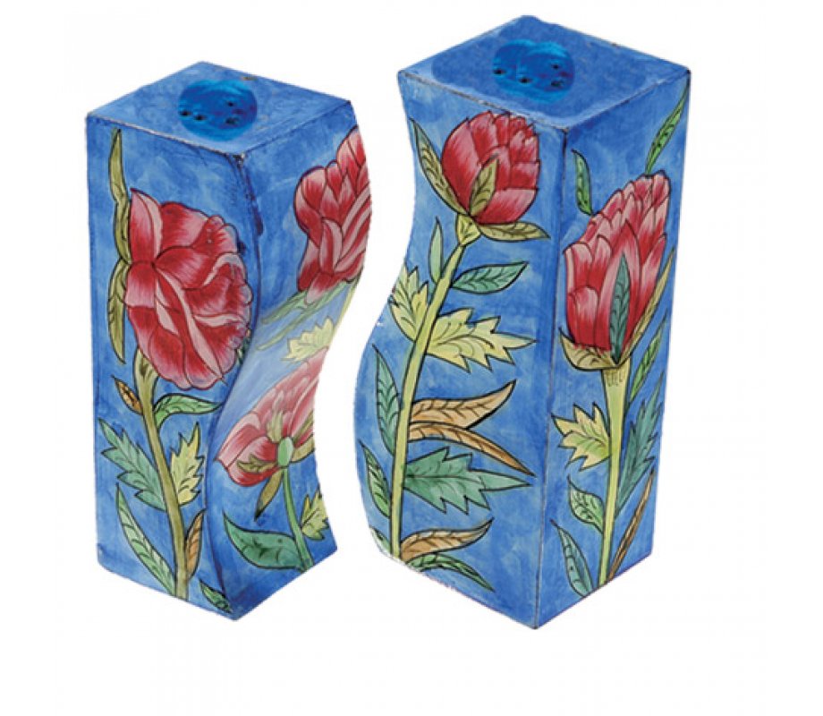 Yair Emanuel Hand-Painted Wood Fitted Salt & Pepper Shaker - Roses