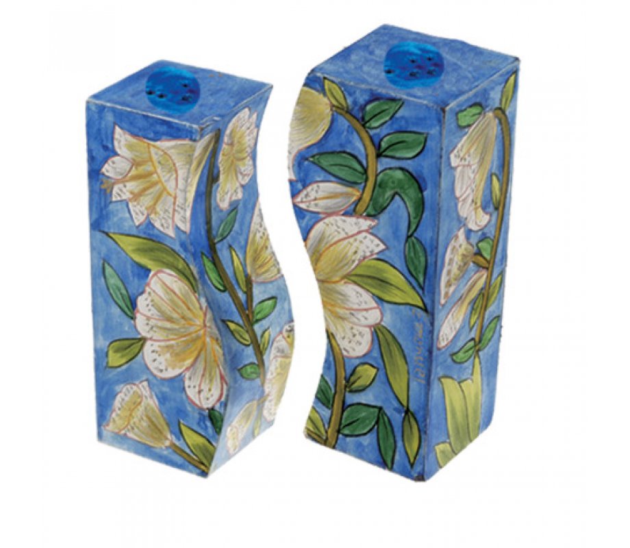 Yair Emanuel Hand-Painted Wood Fitted Salt & Pepper Shaker - White Lily