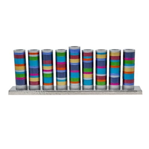 Yair Emanuel Hanukkah Menorah, Cylinders with Rings  Multicolored