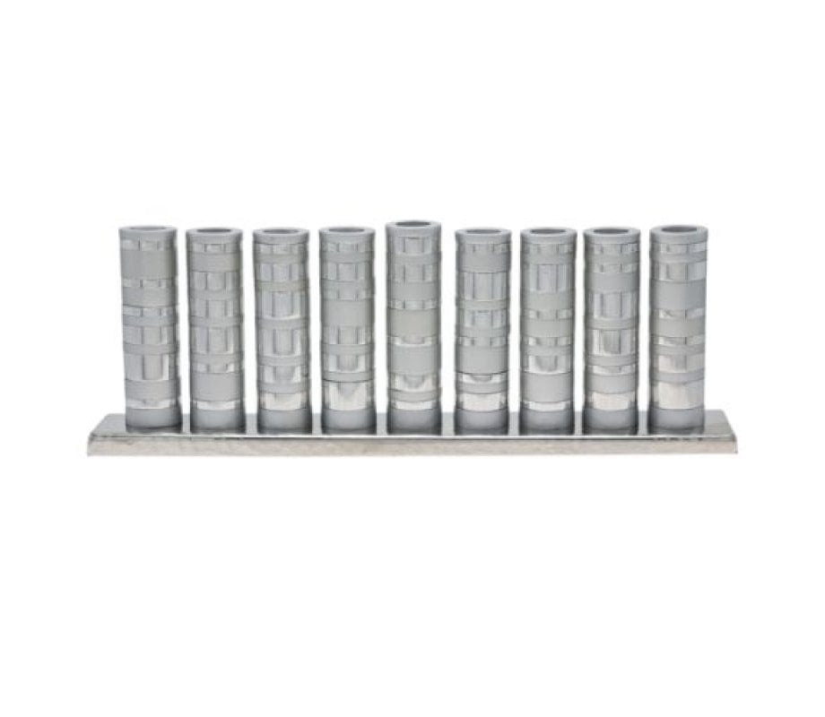 Yair Emanuel Hanukkah Menorah, Cylinders with Shiny and Matte Silver Color Rings