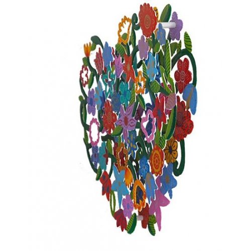 Yair Emanuel Heart Shape Wall Hanging - Double Layer Cutout Colorful Flowers