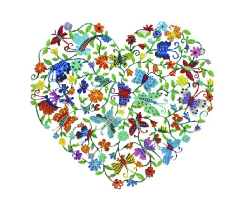 Yair Emanuel Heart Shaped Colorful Wall Decoration, Butterflies - 6.6 High