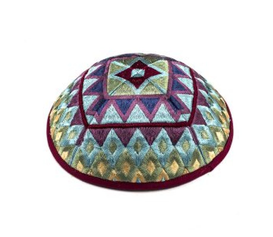 Yair Emanuel Kippah – Embroidered Multicolor Geometric Design