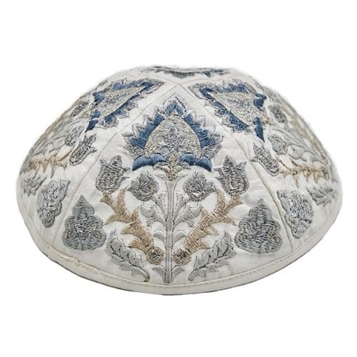 Yair Emanuel Kippah – Embroidered Silver Oriental Design