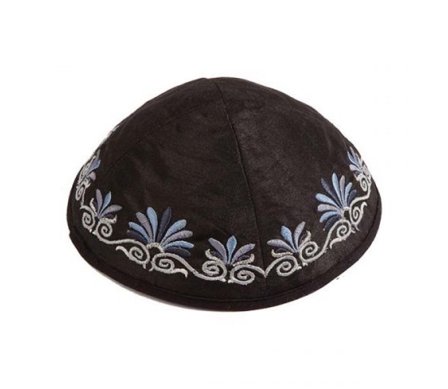 Yair Emanuel Kippah, Embroidered Date Palm Design - Black