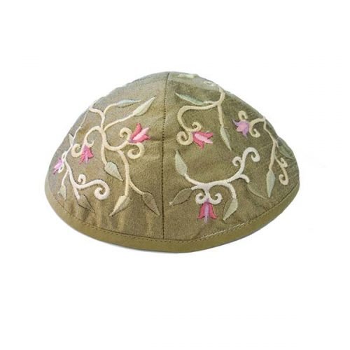 Yair Emanuel Kippah, Embroidered Flowers and Leaves – Gold