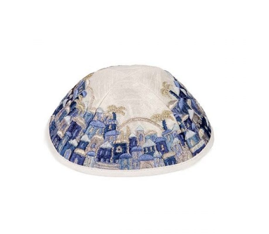 Yair Emanuel Kippah, Embroidered Jerusalem Vistas - Blue