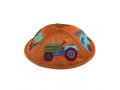 Yair Emanuel Kippah for Children  Embroidered Colored Trucks on Orange