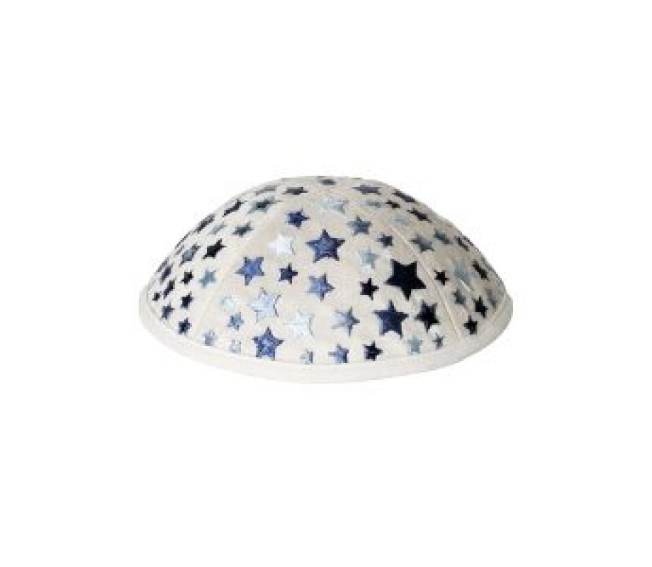 Yair Emanuel Kippah for Children – Embroidered Colorful Stars on White