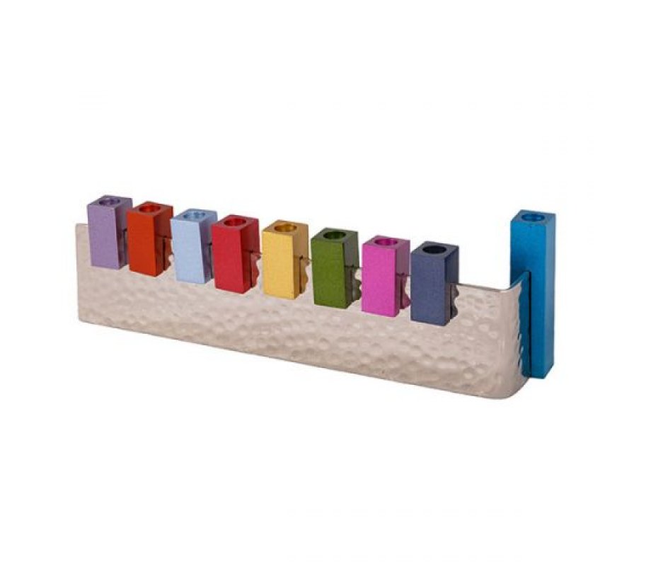 Yair Emanuel L-Shaped Chanukah Menorah, Cube Candle Holders - Multicolor