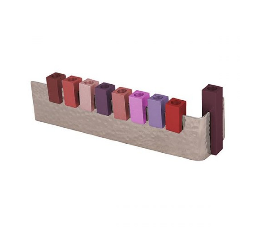 Yair Emanuel L-Shaped Chanukah Menorah, Cube Candle Holders - Shades of Red