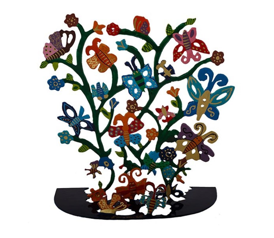 Yair Emanuel Large Hand Painted Sculpture on Base – Butterfly Tree