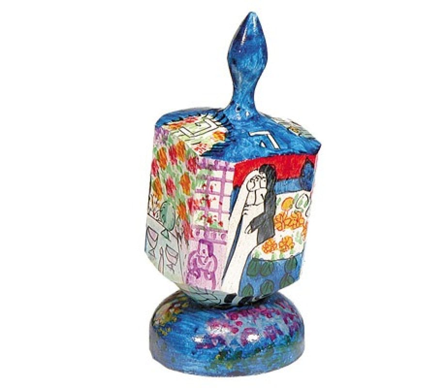Yair Emanuel Large Hand Painted Wood Dreidel on Stand - Wedding Images