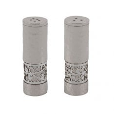 Yair Emanuel Matt and Hammered Salt and Pepper Shaker, Pomegranate Band  Silver