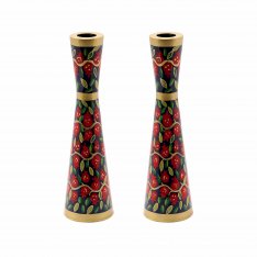 Yair Emanuel Medium Stainless Steel Medium Candlesticks - Red Pomegranates