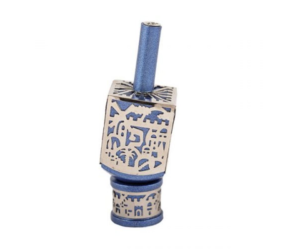 Yair Emanuel Metal Cutout Dreidel Jerusalem Design - Blue
