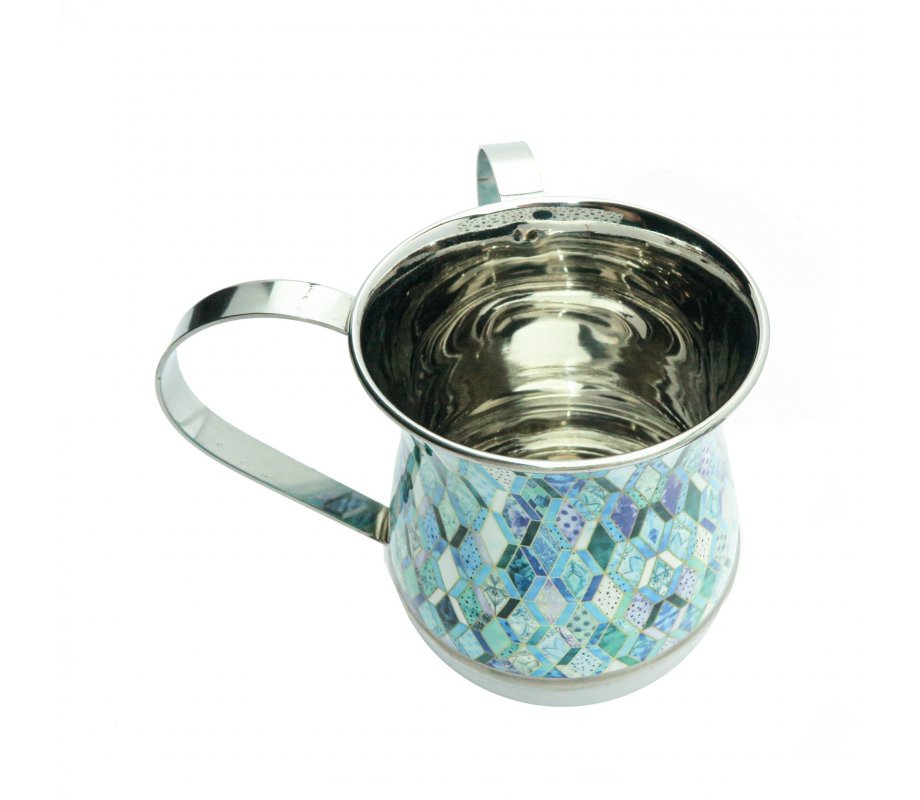 Yair Emanuel Metal Netilat Yadayim Wash Cup, Blue Abstract Design