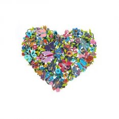 Yair Emanuel Metal Wall Hanging Heart Shape - Double Cutout Colored Butterfly Design