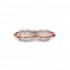Yair Emanuel Metal and Glass Candle Holders for Tea Lights - Eastern Flower Design