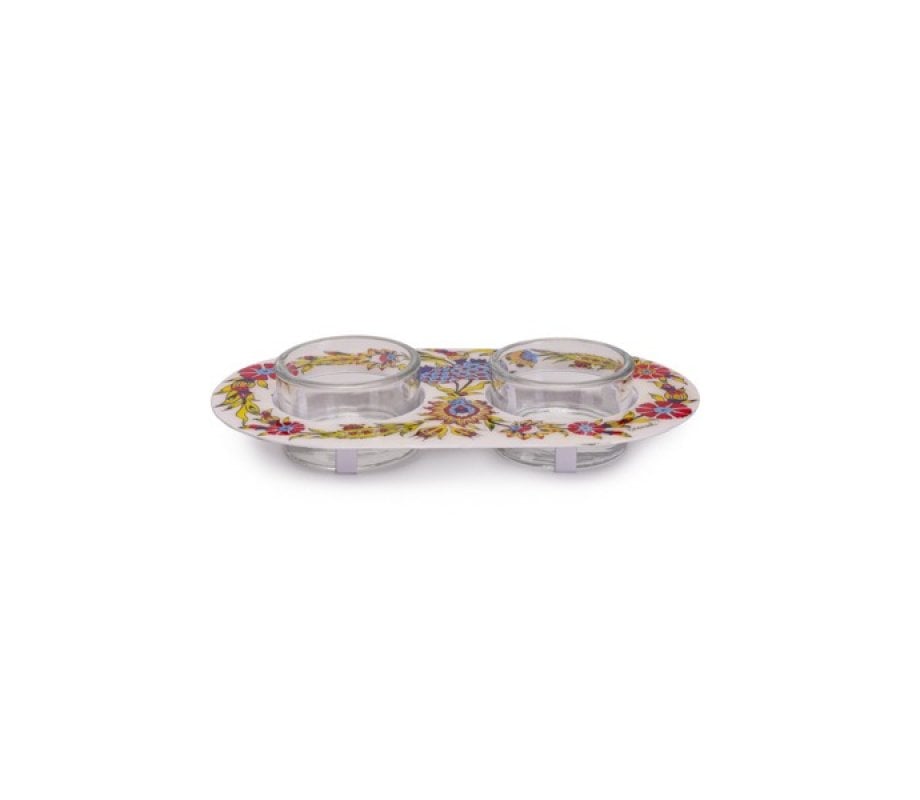 Yair Emanuel Metal and Glass Candle Holders for Tea Lights - Eastern Flower Design
