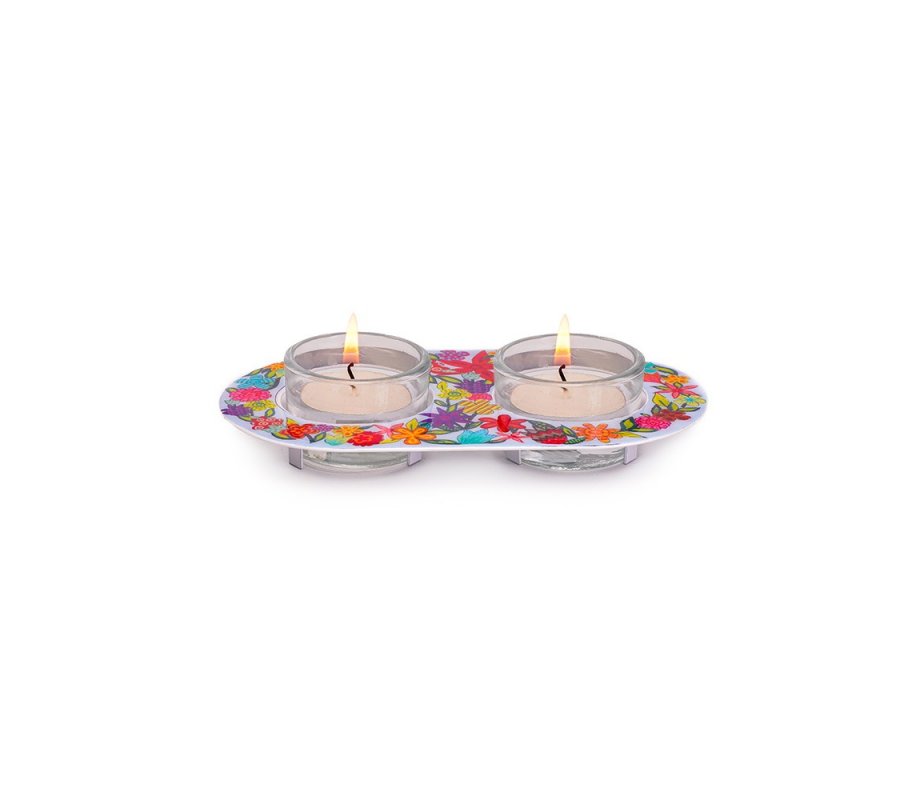 Yair Emanuel Metal and Glass Candle Holders for Tea Lights - Floral